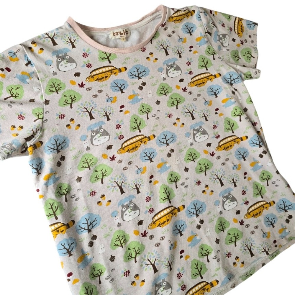 Studio Ghibli My Neighbor Totoro T-Shirt Womens S Cream Catbus Animecore Kawaii
